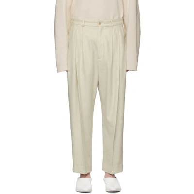 Shop Hed Mayner Off-white Wool Pleated Trousers In Ecru Blend