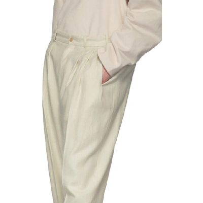 Shop Hed Mayner Off-white Wool Pleated Trousers In Ecru Blend