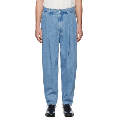 Shop Hed Mayner Blue Pleated Jeans In Blue Jeans