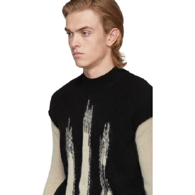 Shop Ann Demeulemeester Black And Off-white Crewneck Sweater In Black/stone