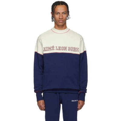 Shop Aimé Leon Dore Off-white & Navy Terry Cross Stitch Sweatshirt In Parmflgnavy