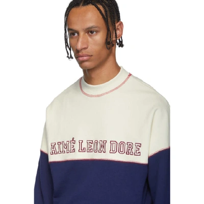 Shop Aimé Leon Dore Off-white & Navy Terry Cross Stitch Sweatshirt In Parmflgnavy