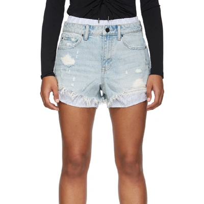 Shop Alexander Wang Blue Denim Bite Mix Shorts In 108 Bleach