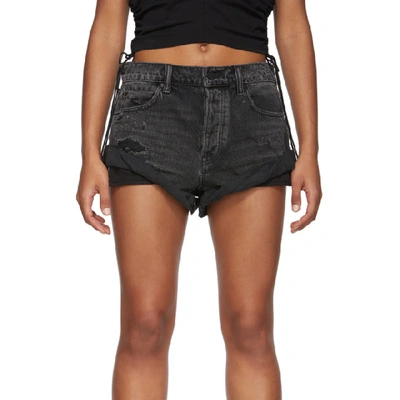 Shop Alexander Wang Black Denim Hike Shorts In 015 Grey Ag