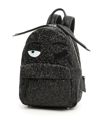 Shop Chiara Ferragni Small Glitter Flirting Backpack In Black (black)