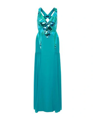 Shop Versace Long Dresses In Turquoise