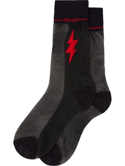 Shop Prada Graphic Print Sheer Detail Socks In F0n98 Black/red