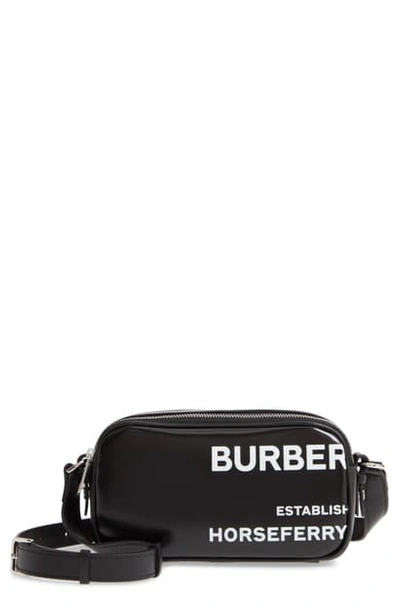 Shop Burberry Micro Graphic Leather Camera Bag In Black