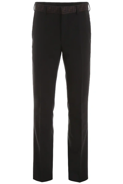 Shop Fendi Ff Waistband Trousers In Black