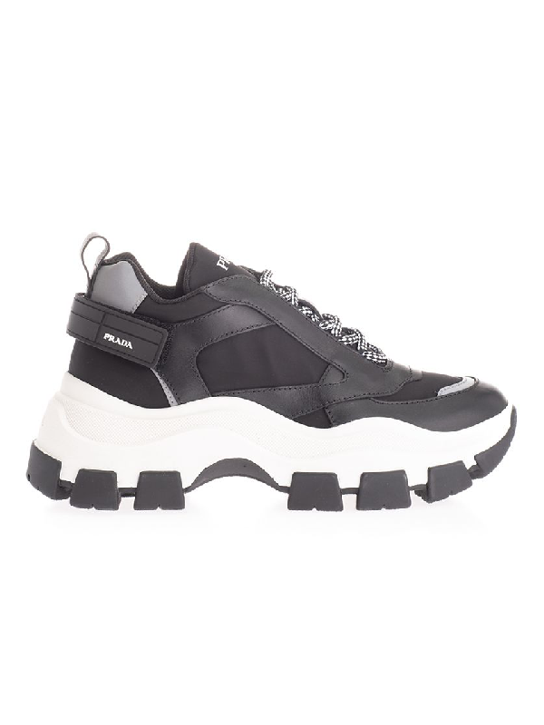 Prada Black Nylon Nevada Sneakers In Black/white | ModeSens