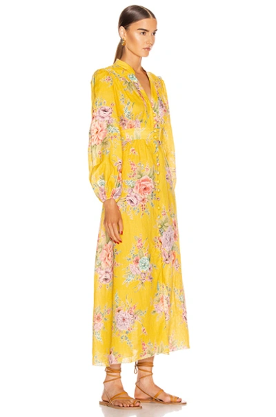 Shop Zimmermann Zinnia Button Front Long Dress In Golden Floral