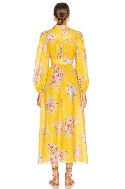 Shop Zimmermann Zinnia Button Front Long Dress In Golden Floral