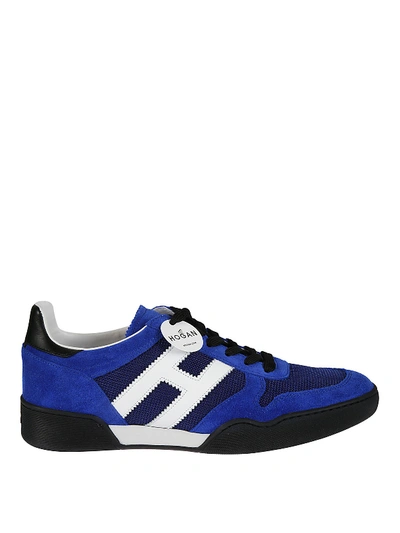 Shop Hogan H357 Blue Suede And Mesh Sneakers