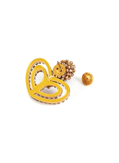 Shop Oscar De La Renta Loop Heart Embellished Earrings In Metallic