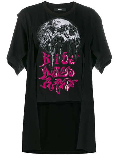 Shop Diesel Kaos Layered Style T-shirt In Black