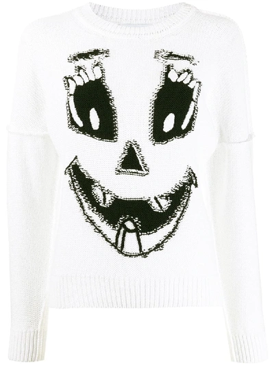 Shop Moschino Pumpkin Face Intarsia Jumper In White