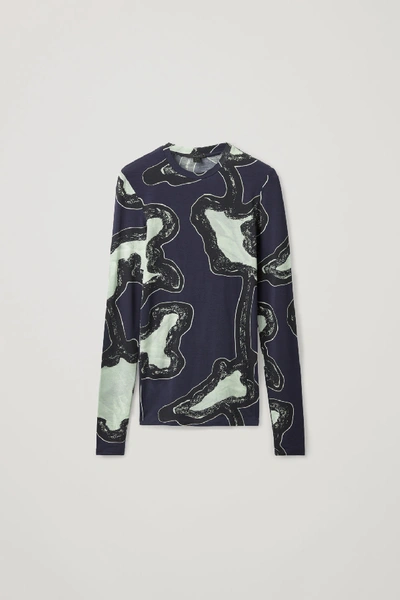 Shop Cos Printed Long-sleeved T-shirt In Blue