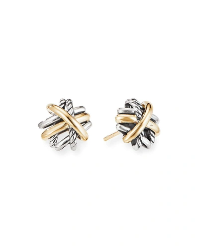 Shop David Yurman Crossover Stud Earrings In Silver With 18k Gold, 11mm In Yellow/silver