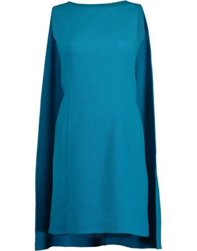 Shop Oscar De La Renta Shift Dress With Cape In Turquois