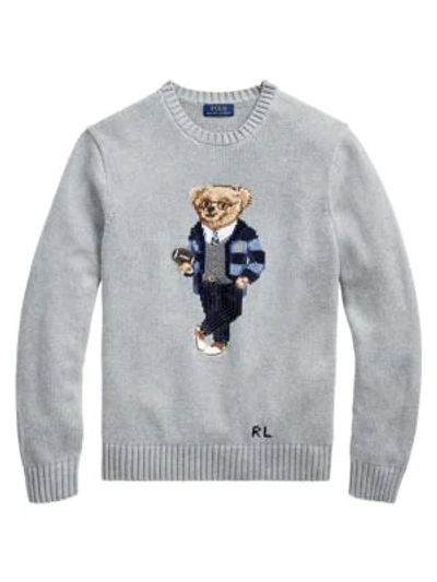 Shop Polo Ralph Lauren Long Bear Knit Sweater In Grey Heather