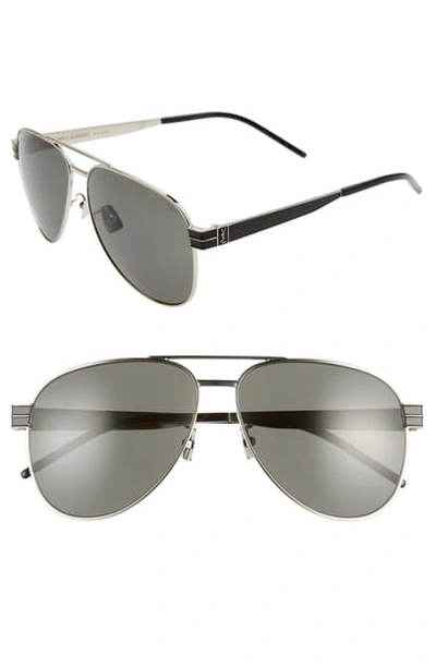Shop Saint Laurent 60mm Aviator Sunglasses In Silver