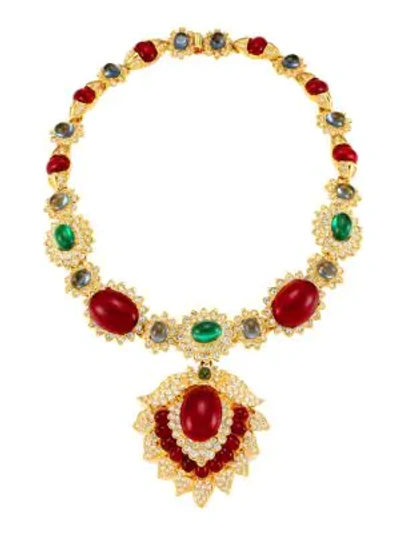 Shop Kenneth Jay Lane Women's 22k Goldplated & Multi-stone Pendant Necklace In Yellow Goldtone