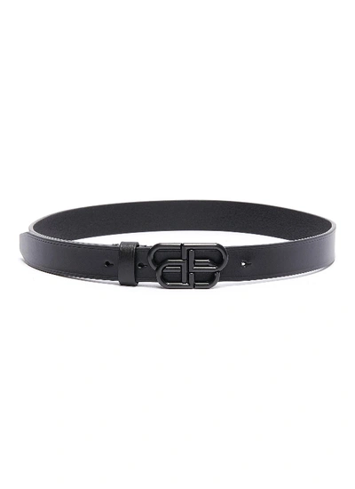 Shop Balenciaga 'bb' Logo Thin Leather Belt In Black