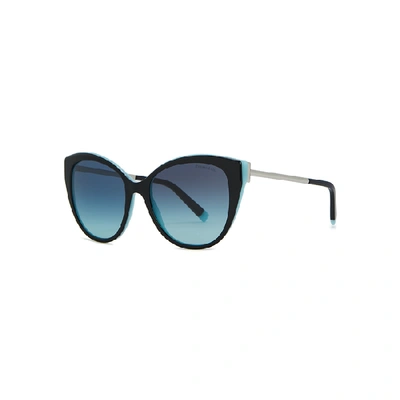 Shop Tiffany & Co Black Cat-eye Sunglasses In Blue And Other