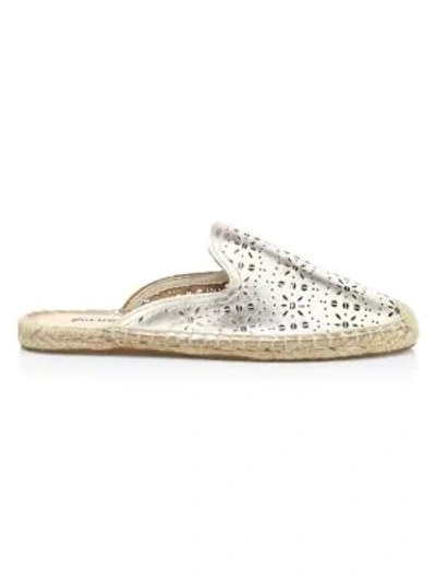 Shop Soludos Women's Ami Perforated Leather Espadrille Mules In Platinum