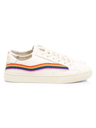 Shop Soludos Rainbow Wave Embroidered Leather Trainers In White
