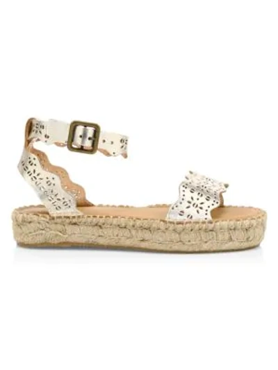 Shop Soludos Cadiz Wave Perforated Metallic Leather Espadrille Sandals In Platinum