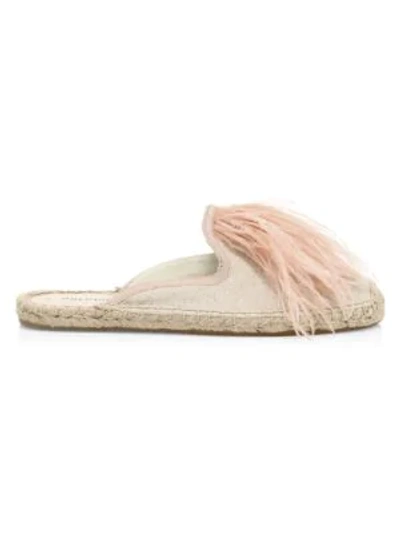 Shop Soludos Feather-trimmed Espadrille Mules In Sand