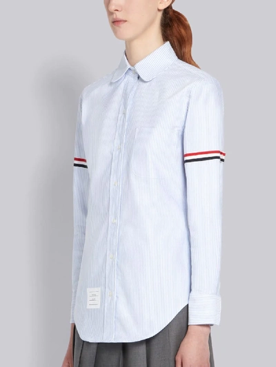 Shop Thom Browne Blue University Stripe Oxford Grosgrain Armband Long Sleeve Shirt