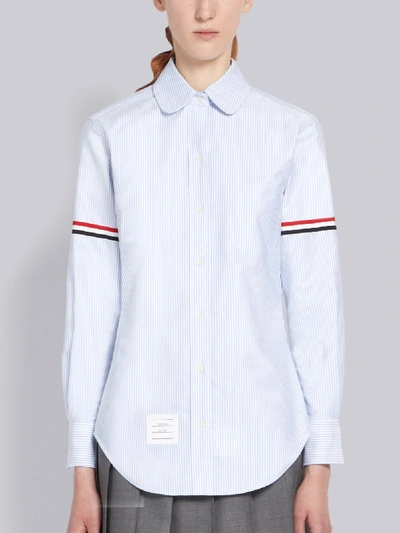 Shop Thom Browne Blue University Stripe Oxford Grosgrain Armband Long Sleeve Shirt