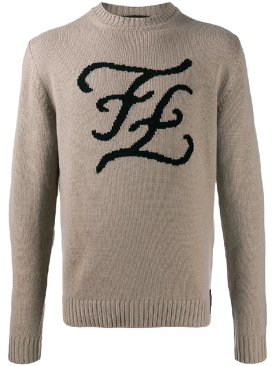Shop Fendi Karligraphy Knitted Jumper In Neutrals