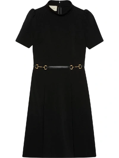 Shop Gucci Horsebit Belt Dress In Black