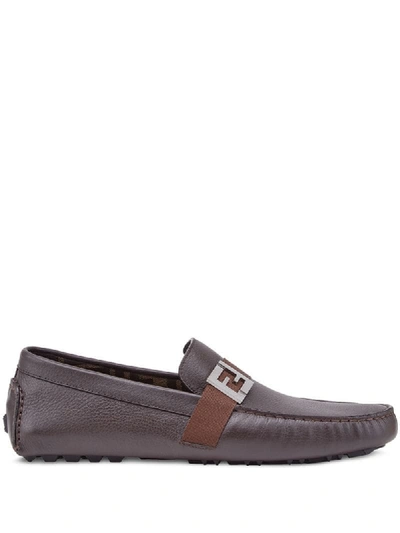 Shop Fendi Ff Detailed Loafers In Brown