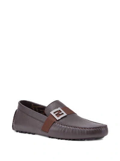 Shop Fendi Ff Detailed Loafers In Brown