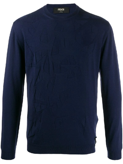 Shop Fendi Bag Bugs Jacquard Jumper In Blue