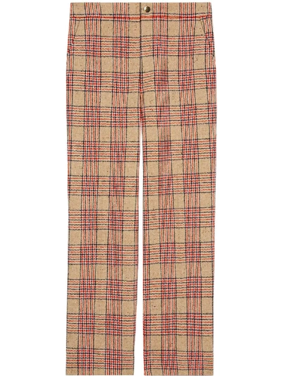 Shop Gucci Straight-leg Prince Of Wales Print Trousers In Neutrals