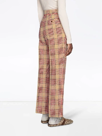 Shop Gucci Straight-leg Prince Of Wales Print Trousers In Neutrals