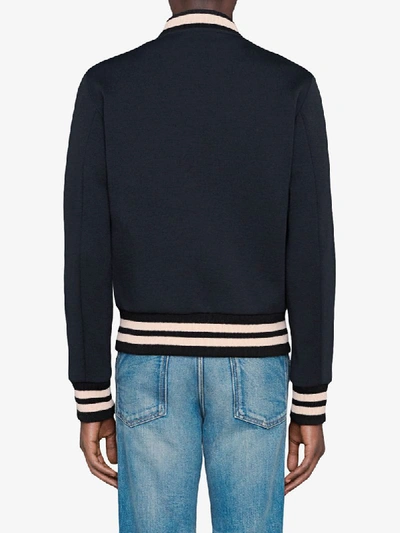 Shop Gucci Logo Patch Bomber Jacket In Blue
