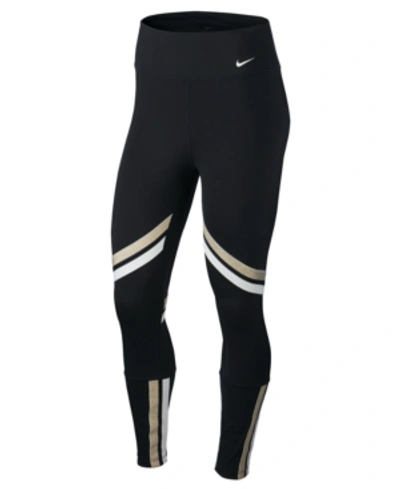 Shop Nike Women's One Icon Clash Dri-fit Metallic-stripe Leggings In Charcoal