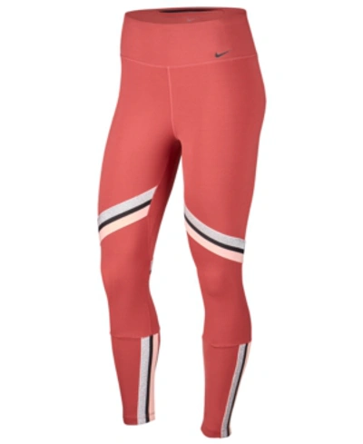 Shop Nike Women's One Icon Clash Dri-fit Metallic-stripe Leggings In Cedar/blck