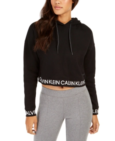 Shop Calvin Klein Performance Logo Fleece-lined Cropped Hoodie In Black