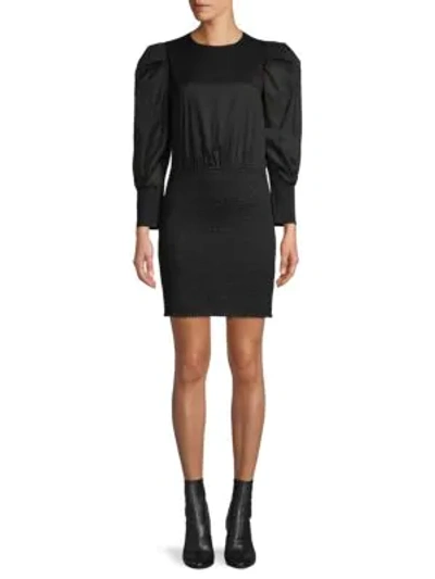 Shop Rebecca Minkoff Smocked Puff-sleeve Mini Dress In Black