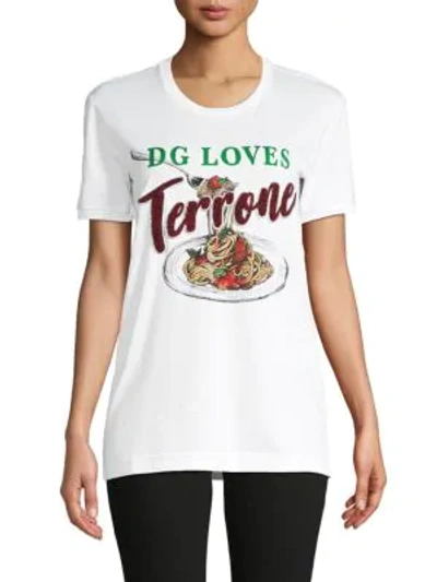 Shop Dolce & Gabbana Graphic Embroidered Cotton-blend Tee In White Multi