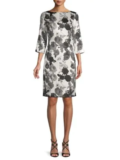 Shop St John Floral-print Stretch-silk Sheath Dress In Grey Multi