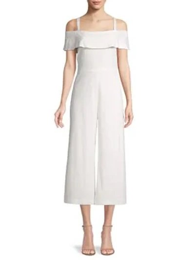 Shop Karl Lagerfeld Eyelet Wide-leg Cotton Jumpsuit In Ivory