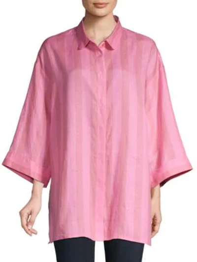 Shop Escada Striped Linen Blouse In Pink